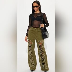 Old Navy Olive High Rise/ Wide Leg Distressed Jeans Size 15